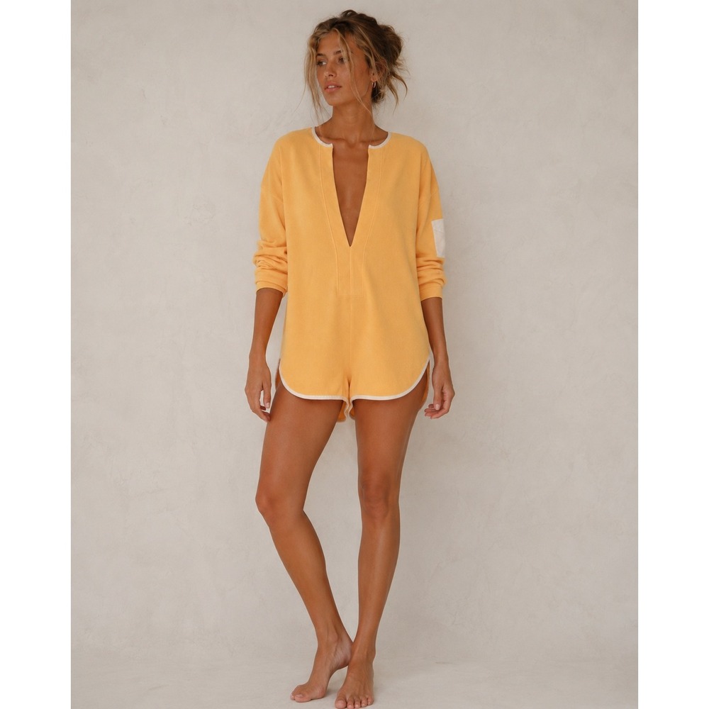 FP Movement by Free People Yellow V-Neck Romper